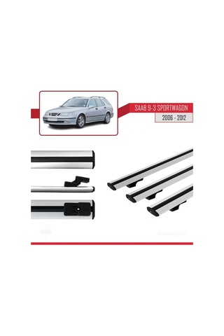 Saab 9-3 Sportwagon 2006-2012 Arası İle Uyumlu Basic Model Ara Atkı Tavan Barı Gri 3 Adet
