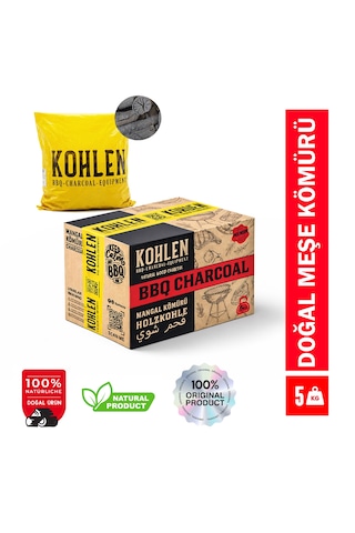 KOHLEN Doğal Meşe Mangal Kömürü Bbq Özel | Boylanmış | Doğal | 5 Kg