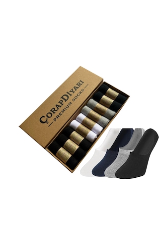 Çorapdiyarı Premium 9'lu Dikişsiz Burunlu Silikonlu Bambu Babet Çorap Asorti