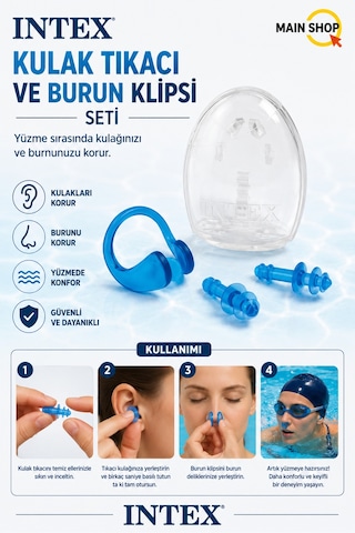 Mainshop Intex Havuz Ve Deniz Için Kulak Tıkacı Ve Burun Klipsi Seti Saklama Kutulu M-55609