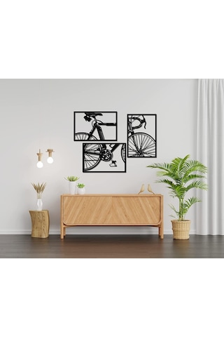 Dekoratif Ev Bisiklet Duvar Dekoru 3'Lü Set Mdf Tablo