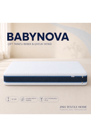 Babynova Sünger Bebek Ve Çocuk Yatağı Çift Fermuarlı Yıkanabilir Kılıf Beşik, Park Yatak 12 Cm 70 x 110 CM