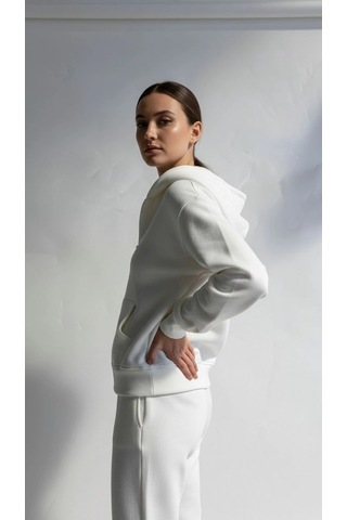 Kazax 3 İplik Şardonlu Kapşonlu Hoodie Frm Beyaz P510437 Beyaz