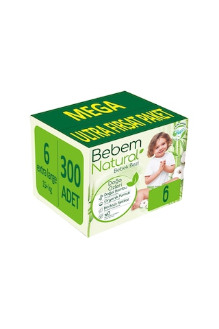 Bebem Natural Bebek Bezi 6 Numara XL 300 Adet 5'li