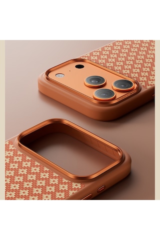 İphone 17 Pro Uyumlu Kılıf M-safe Şarj Özellikli Benks Armorpro Armorgrid Kevlar Kapak Açık Turuncu
