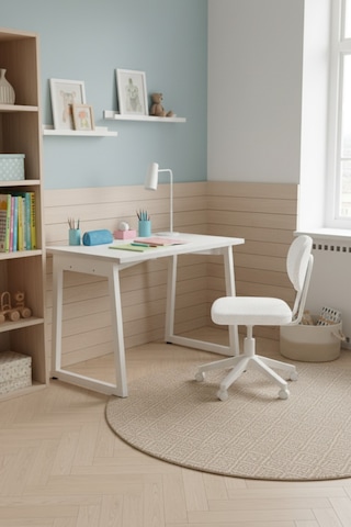 Vilinze Biga Çalışma Ofis Masası Ve Deniz Çalışma Ofis Sandalyesi Set - 60x90 Cm Beyaz