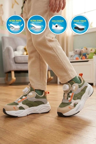 Cool Haki Fileli Hafif Mekanizma Bağcıklı Erkek Çocuk Spor Ayakkabı Frank P