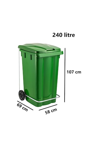 Omnipazar Sy-6512 Pedallı Tekerlekli Kapaklı Çöp Konteyneri 240 Lt Yeşil Yeşil
