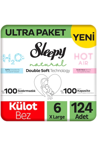Sleepy Natural Double Soft Ultra Paket Külot Bez 6 Numara Xlarge 124 Adet 6 Numara