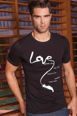 Alfa Aksesuar 03 Berrak Erkek Love Baskılı T Shirt 1037 siyah