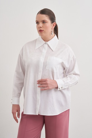 Aker Jakar Desenli Cotton Gömlek Beyaz Beyaz