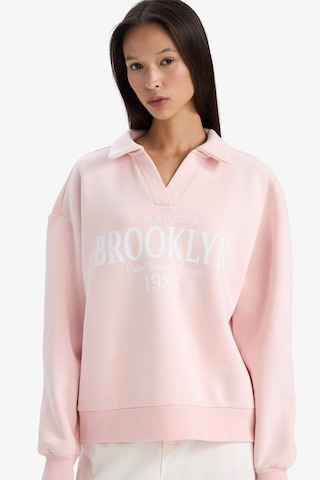 Defacto Relax Fit Polo Yaka Baskılı Kalın Sweatshirt G6412ax25wnpn364 Pembe-pn364