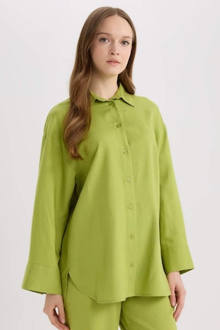 Defacto Relax Fit Keten Karışımlı Uzun Kollu Gömlek Tunik D8183ax25spgn698 Yeşil