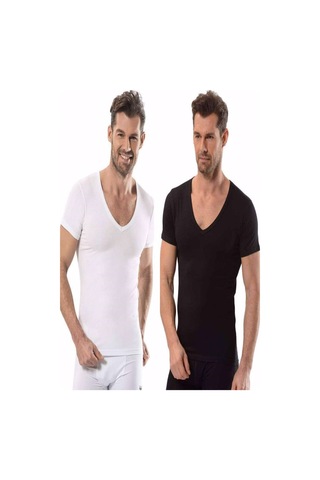 Jiber Erkek Likralı V Yaka Yarım Kol Fanila 6'Lı Paket-213