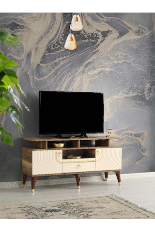 110 CM ART RAFLI MDF MEBRAN KAPAK TV SEHPASI PASİFİK CEVİZ - GOLD