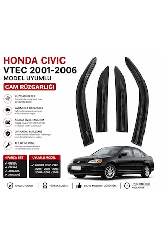 Honda Cıvıc Vtec 2001-2006 Model Uyumlu Cam Rüzgarlığı 4 Parça Set