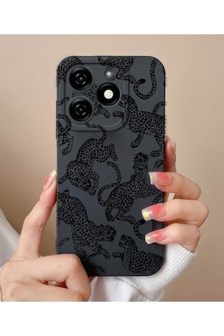 Tecno Spark 10 Pro İle Uyumlu Siyah Kılıf Üzerine Uv Baskılı Desenli Telefon Kılıfı Şık, Dayanıklı Ve Hafif Koruma Kılıfı Özel Tasarım İle Estetik Görünüm Jaguar