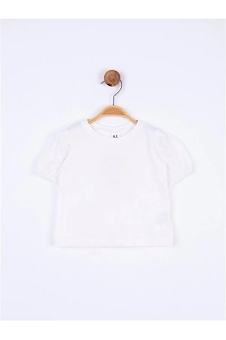 Nk Kids Kız Bebek Pamuklu Kısa Kol Kol Büzgülü Basic Tshirt-11691 Krem