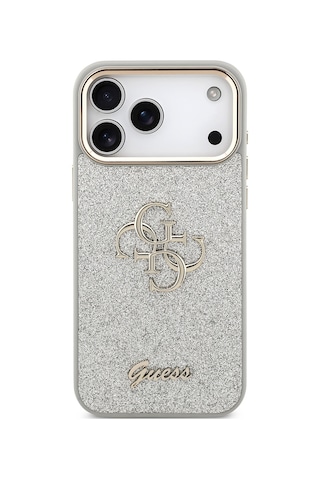 Apple Uyumlu iPhone 17 Pro Max Kılıf Guess Lisanslı 4g Büyük Metal Logolu Glitter Kapak Gri Gri