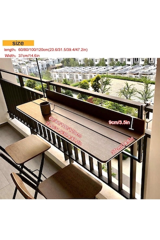 Yüksekliği Ayarlanabilir Balkon Sehpası, Veranda Asma Katlanır Masa, Dış Mekan Çok Fonksiyonlu Masa 60 X 37 Cm / 23,6 X 14,6 İnç Diğer