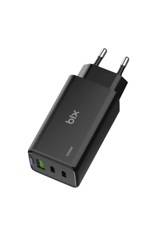 Bix Bx3p66g 65w Gan 2 Type-c Pd 3.0 Ve Usb-a Qc Üç Portlu Hızlı Şarj Adaptörü Laptop Telefon Uyumlu Siyah