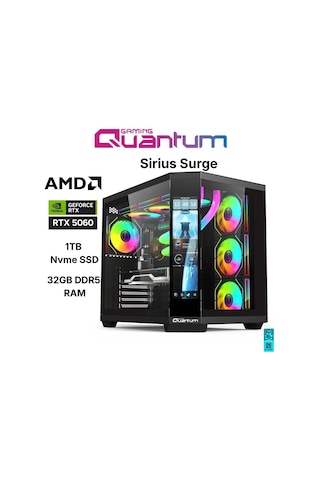 Quantum Gaming SIRIUS SURGE R5-7500F 32 GB 1 TB NVMe SSD 8 GB RTX5060 Free Dos Masaüstü Oyuncu Bilgisayarı