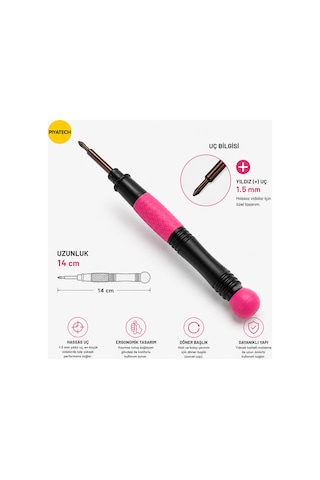 Profesyonel Hassas Cep Telefonu Tamir Tornavidası 1.5 Mm Yıldız + Uçlu 14 Cm No.671 Pembe Siyah