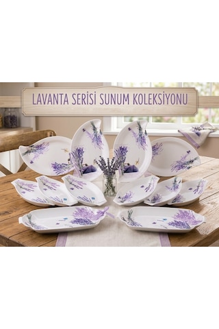 Noble Life Lavanta Desenli 12 Parça Kahvaltı Ve Sunum Seti Beyaz