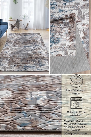 Raschel Carpet Mavi-kahve Emboss Çökme Kalın Yumuşak Kaymaz Özel Taban Halı Yolluk Kahverengi