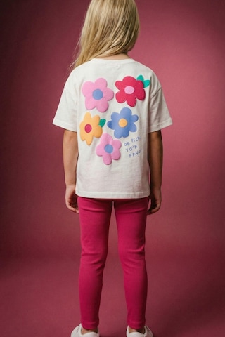 Monila Kız Çocuk Pamuklu Ekru Çiçek Baskılı T-shirt Ve Pembe Tayt Alt Üst Takım Ekru/pembe