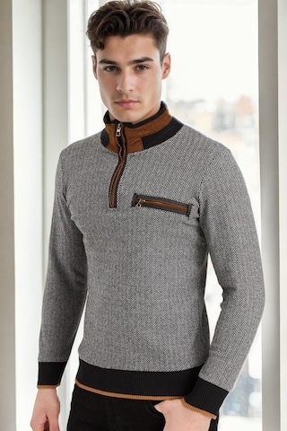 9039 Dewberry Erkek Sweatshırt-desenli Siyah Desenli Siyah
