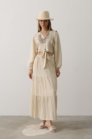 Balon Kollu Etekli Kaş Takım - Taş Altın