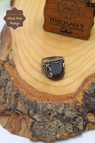 Midyat Nurtaş Gümüş Oniks Taşlı Vav Model 925 Ayar Gümüş Erkek Yüzük 201023333