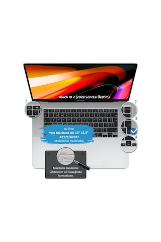 Apple Uyumlu MacBook Air 13inc Klavye Koruyucu A2179 A2337 Avrupa İngilizce