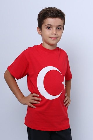 Çocuk Atatürk Ayyıldız Baskılı Tshirt Kısa Kollu A62 Kırmızı