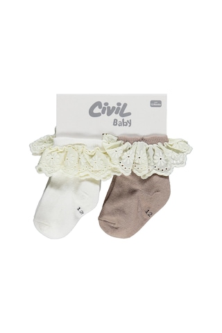 Civil Baby Çift Dantel Aksesuarlı 2'li 6-18 Ay Bebek Kız Çorap Set - Standart