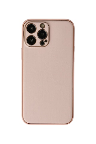 Apple Uyumlu - iPhone 13 Pro Max Kılıf Coco Deri Silikon Kapak - Pudra