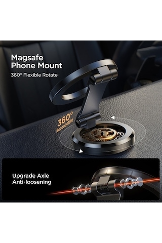 Geeksen Alüminyum Çelik Katlanabilir Manyetik Araç Telefon Tutucusu: 360 Döner, 270 Ayar, Ultra Güçlü Tutma, Siyah Siyah