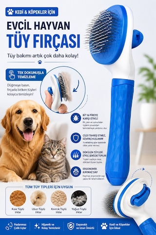 Jasper Otomatik Evcil Hayvan Tüy Toplama Tarağı Pratik Tuşlu Pet Fırçası Kedi Köpek Tüy Tarama Fırça