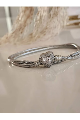 Eva Takı Store Prenses Taşlı Kalp Aşk Love Kolye Silver