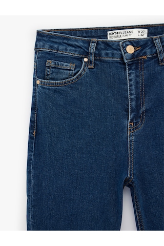 Koton Normal Bel Cepli Düğmeli İspanyol Paça Denim Pantolon - Flare Jeans Koyu İndigo 6sal40140md İndigo