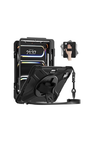 Apple Uyumlu iPad Pro 11 2025 M5 Mkst Defender Tablet Silikon - Siyah Tablet Kılıfı