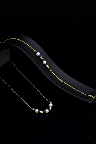 Papatya Silver 925 Ayar Gümüş Gold Kaplama Üç Inci , Lacivert Kare Boncuklu Set