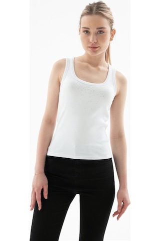 Fashion Friends Pamuklu Taş Detaylı Yuvarlak Yaka Atlet Bayan Atlet 26y0486k1 Beyaz