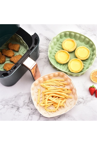 Xurunkeji Adet Air Fryer Silikon Fırın Tepsisi Yeniden Kullanılabilir Kare Air Fryer Tava Silikon Kalıp Mikrodalga Pedleri Pişirme Matı Tencere Tepsisi, E Yeşil