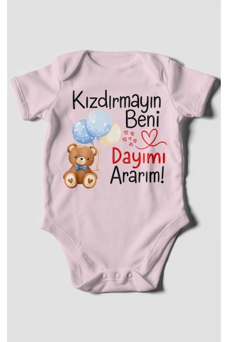 Morivokids Kızdırmayın Beni, Dayımı Ararım Kısa Kollu Bebek Body %100 Pamuk Bebe Pembe