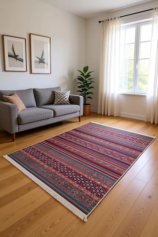 Blghome Renkli Çizgiler Modern Halı Dekoratif Kilim Kırmızı