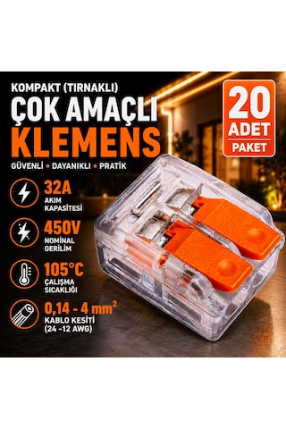 20adet Kompakt Tırnaklı Çok Amaçlı Klemens-2 Kutup