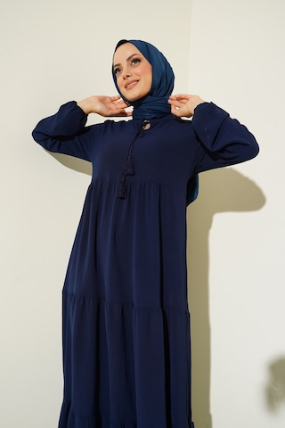 Bigdart 1627 Yaka Bağcıklı Tesettür Elbise - C.lacivert 001