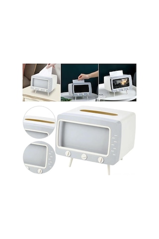 Singree Retro Tv Desenli Çift Fonksiyonlu Servet Tutucu Ve Telefon Tutucu - Ev, Ofis, Restoran Kullanıma Uygun Abs+pp Malzeme Beyaz